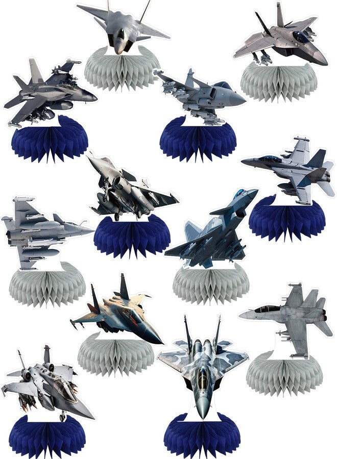 Yuntau 12 Pcs Fighter Party Decorations Air Force Honeycomb Centerpiece Fighter Table Topper Airplanetable Decoration for Birthday Party Favor Supplies - Image 1